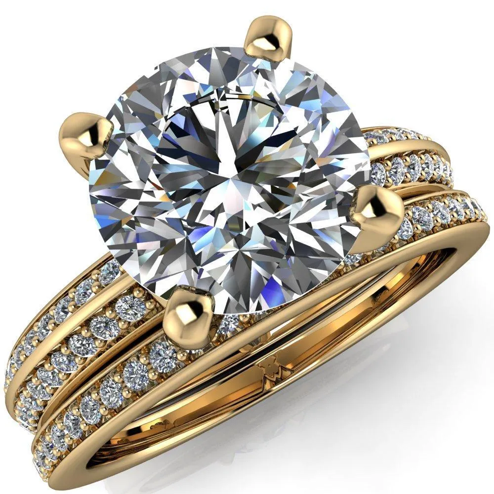 Alicia Round Center Stone Charmed Double Sided Diamonds Design Engagement Ring