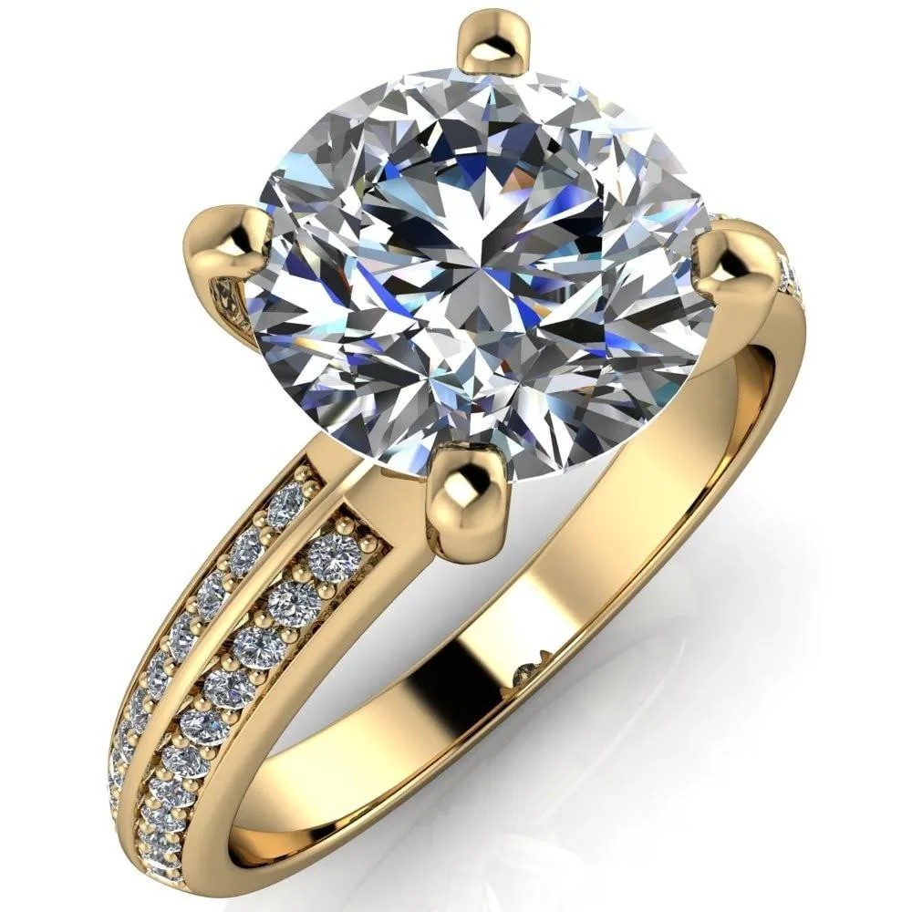 Alicia Round Center Stone Charmed Double Sided Diamonds Design Engagement Ring