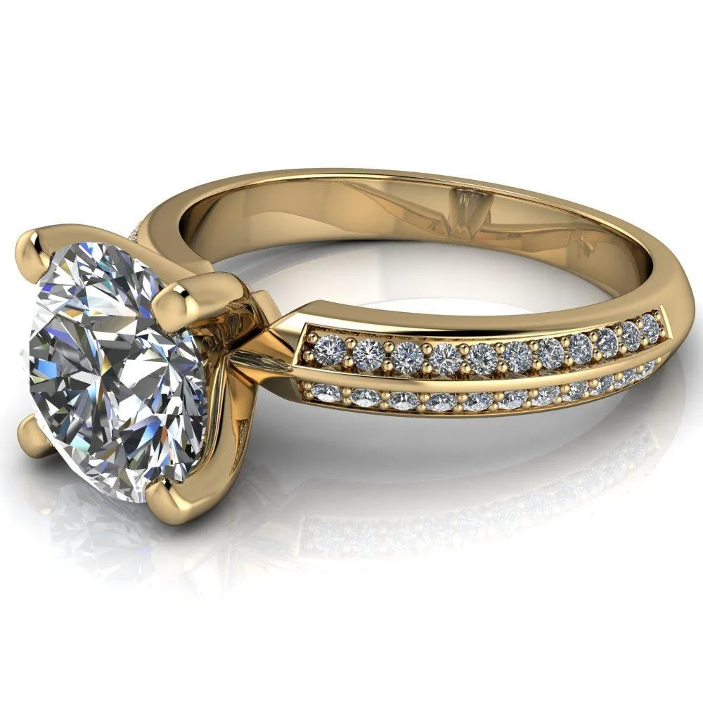Alicia Round Center Stone Charmed Double Sided Diamonds Design Engagement Ring