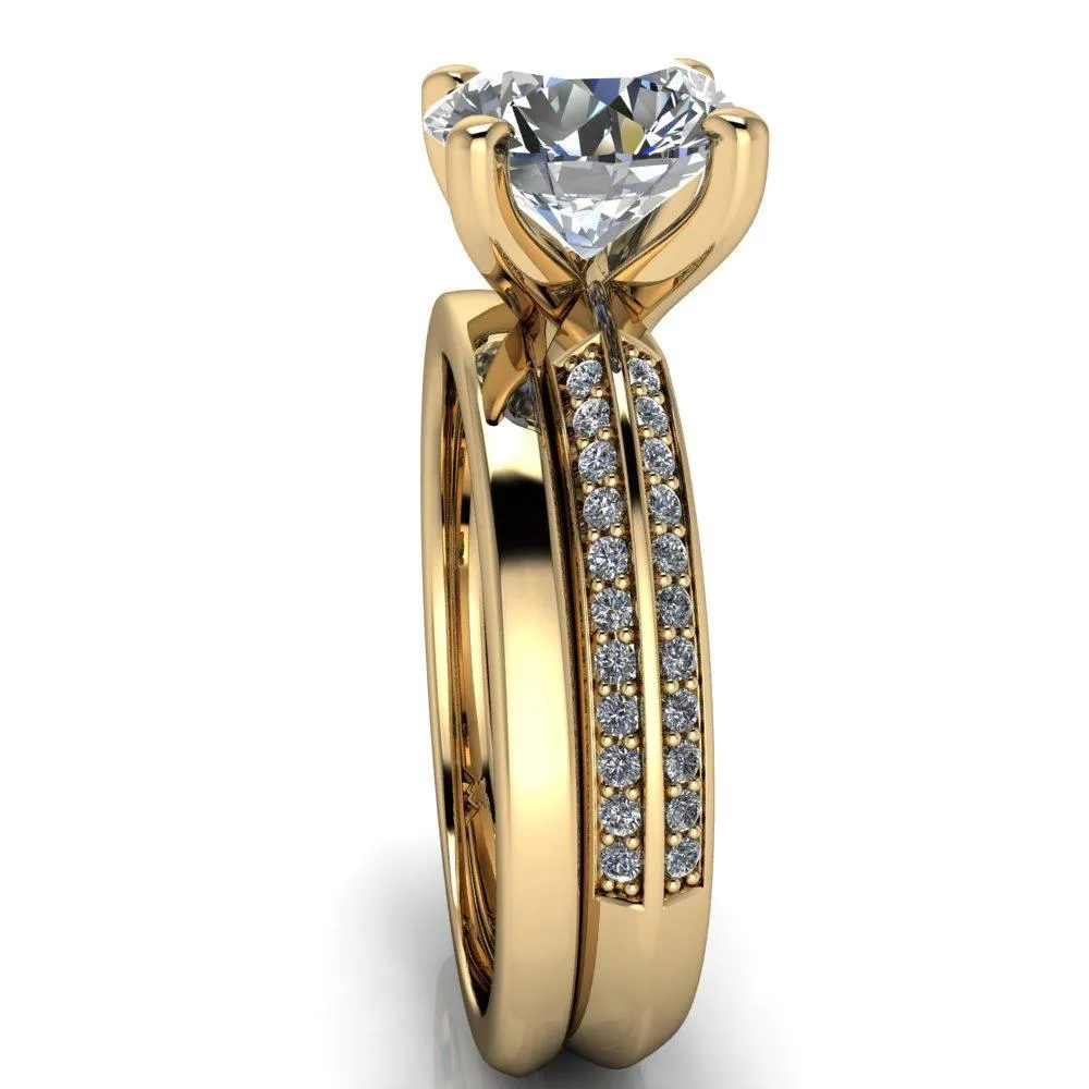 Alicia Round Center Stone Charmed Double Sided Diamonds Design Engagement Ring