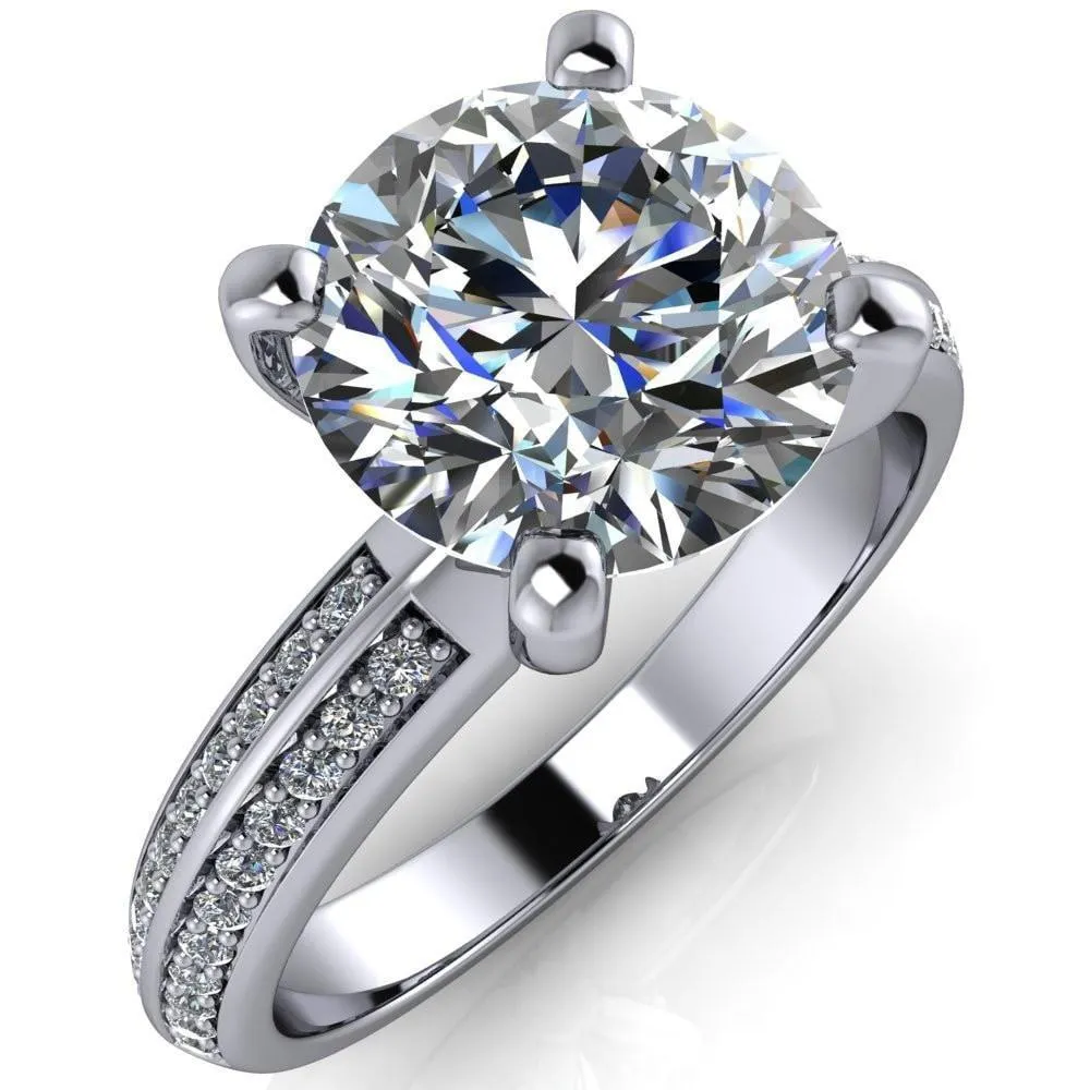Alicia Round Center Stone Charmed Double Sided Diamonds Design Engagement Ring