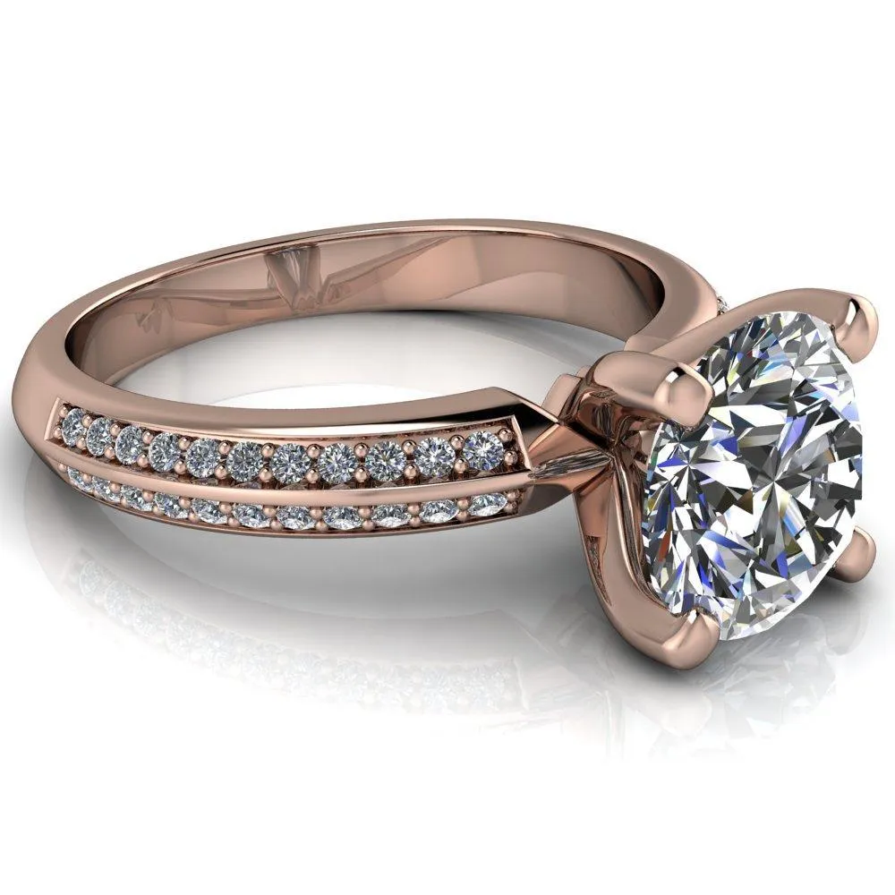 Alicia Round Center Stone Charmed Double Sided Diamonds Design Engagement Ring