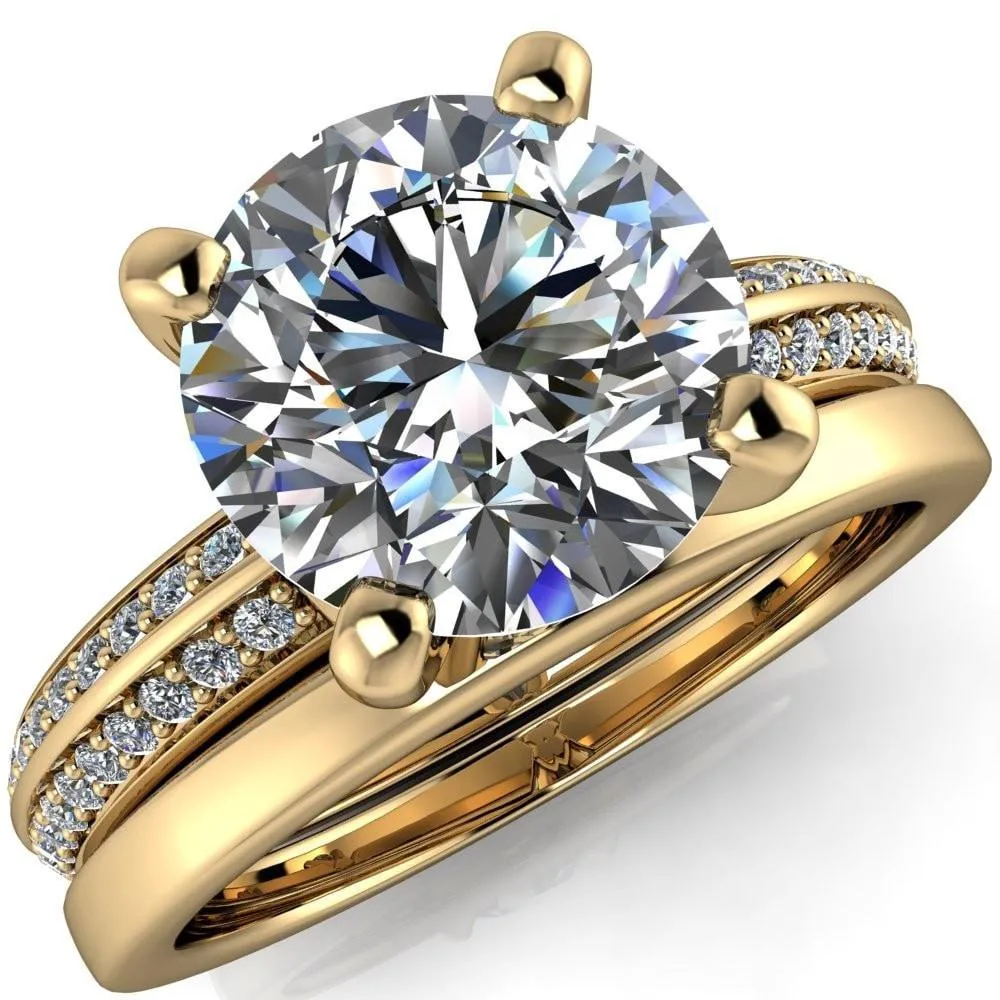 Alicia Round Center Stone Charmed Double Sided Diamonds Design Engagement Ring