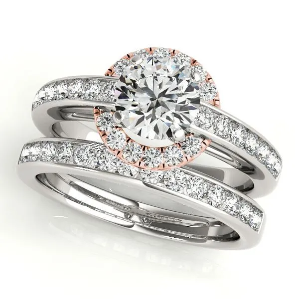 Ally Round Center Stone Two Tone Halo Channel Engagement Ring