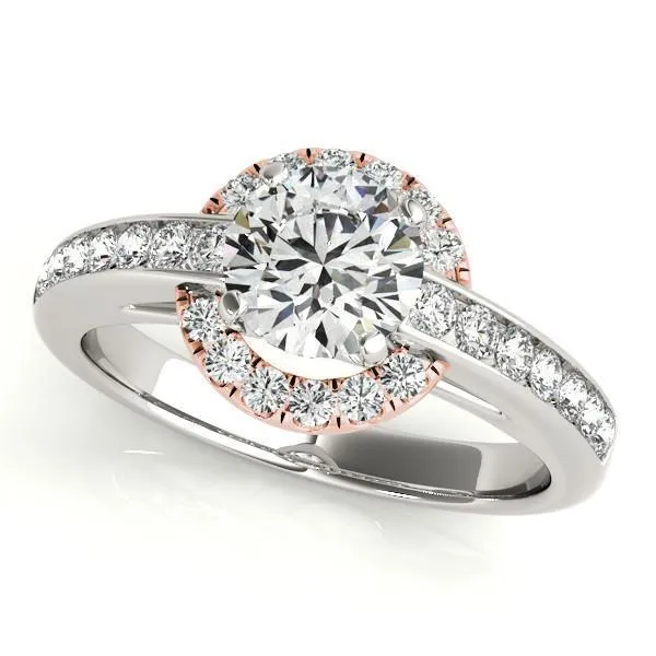 Ally Round Center Stone Two Tone Halo Channel Engagement Ring