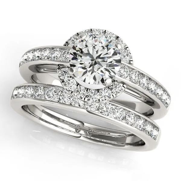 Ally Round Center Stone Two Tone Halo Channel Engagement Ring