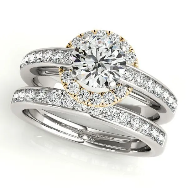 Ally Round Center Stone Two Tone Halo Channel Engagement Ring