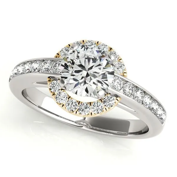 Ally Round Center Stone Two Tone Halo Channel Engagement Ring