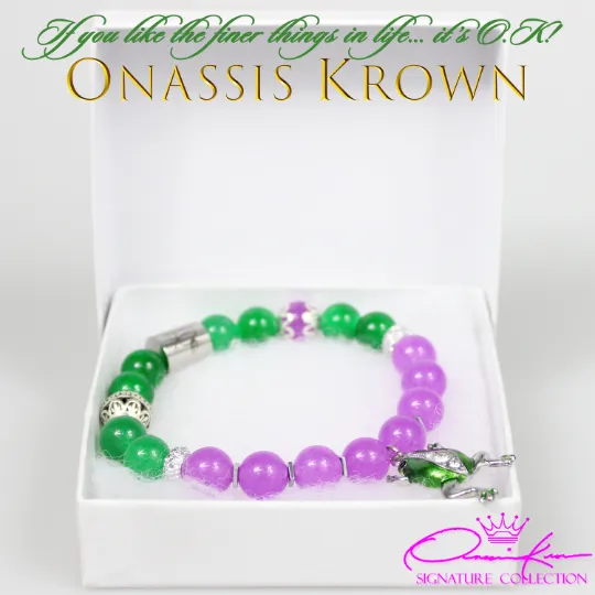 Alpha Soror Green Frog Bead Bracelet