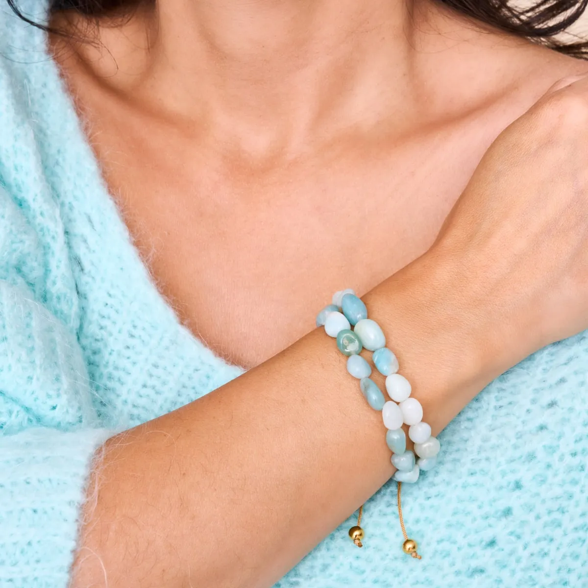 Amazonite | Gold | Gemstone Pebble Macrame Bracelet
