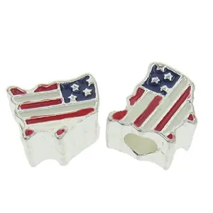 America w/ American Flag Charm European Bead Compatible for Most European Snake Chain Bracelet