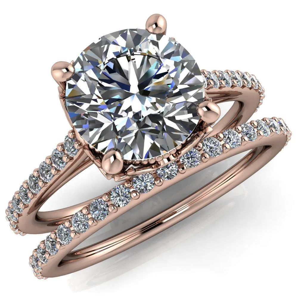 Amos Round Center Stone Filigree Basket Design and Diamond Cathedral Setting Ring