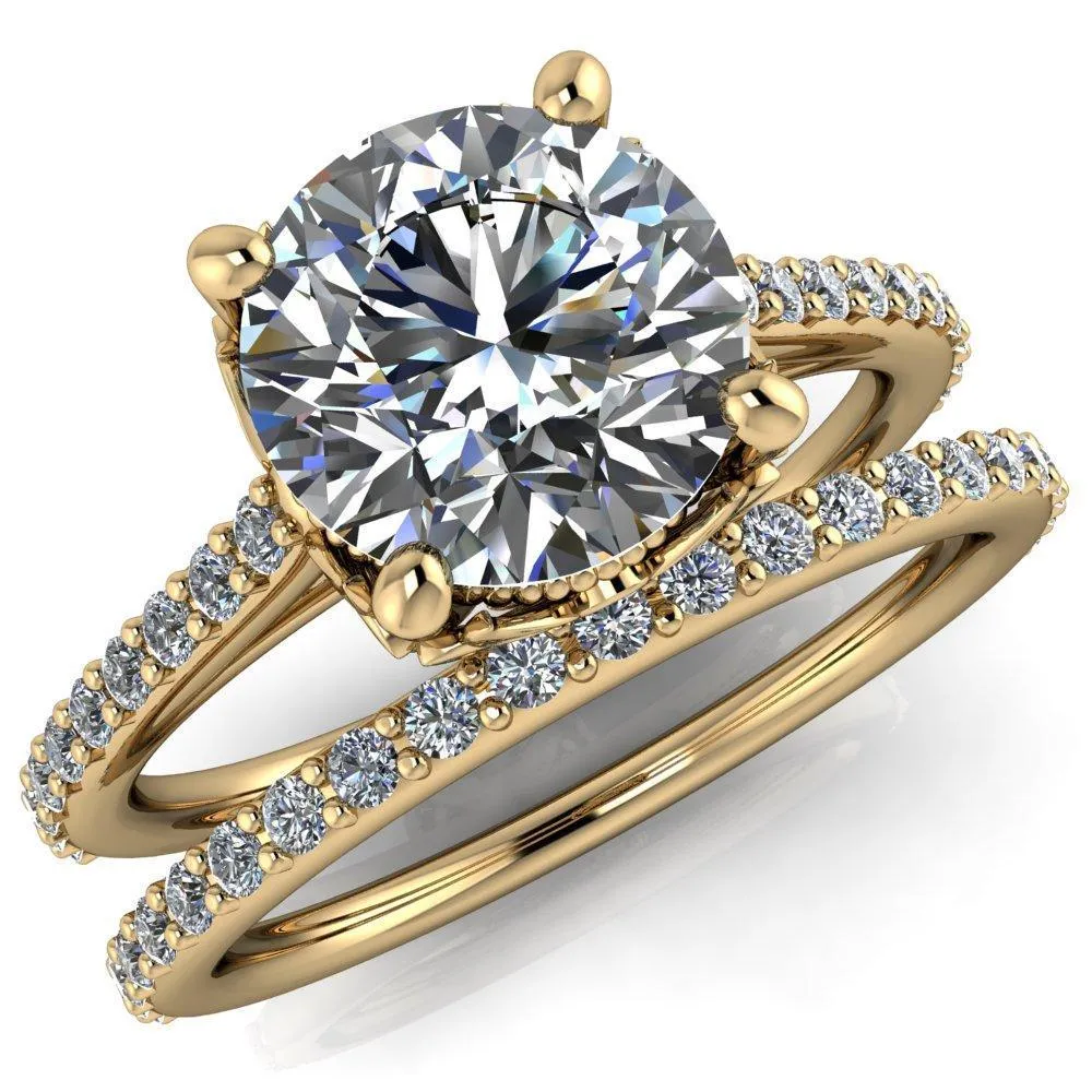 Amos Round Center Stone Filigree Basket Design and Diamond Cathedral Setting Ring