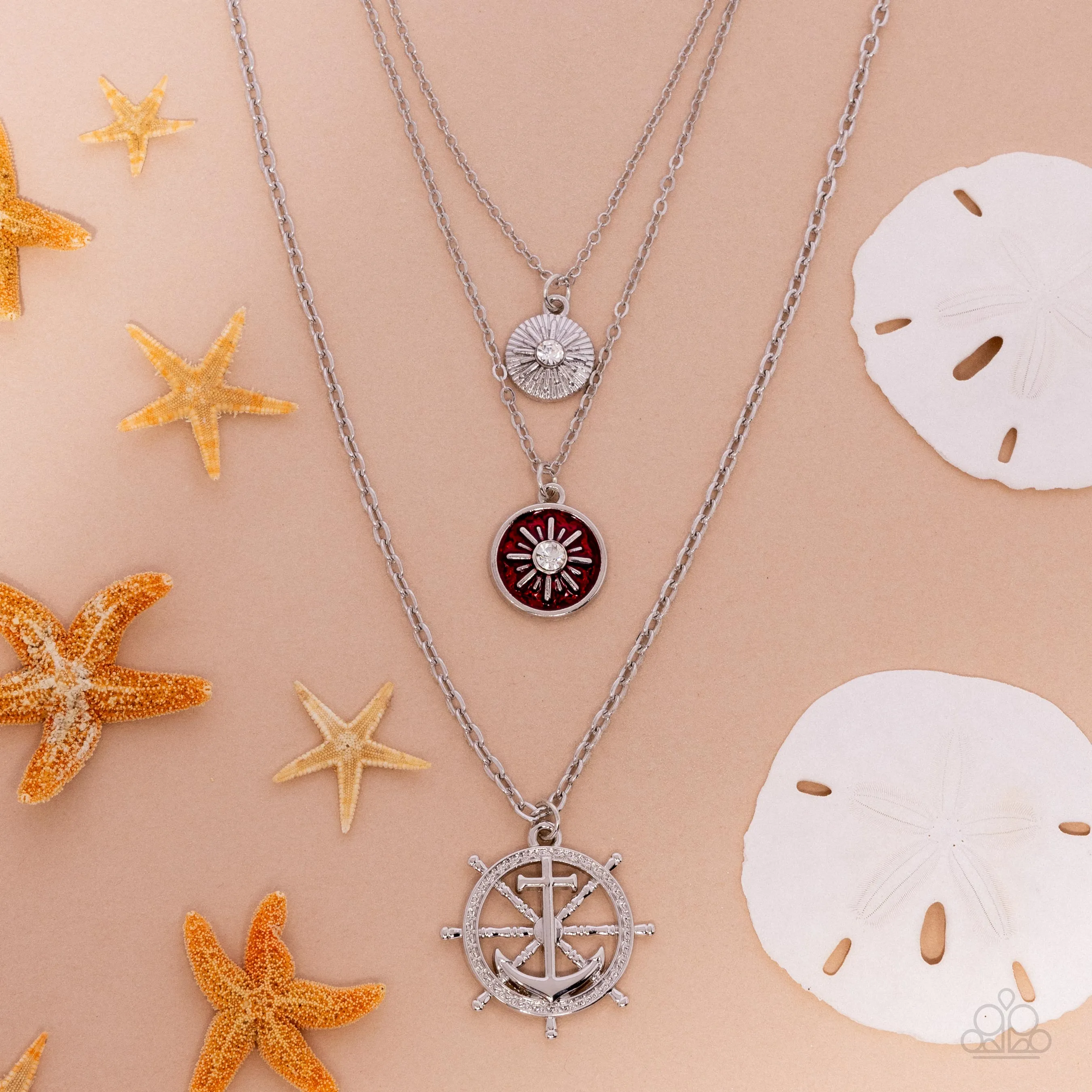 Anchor Arrangement - Red - Ship's Wheel Tiered Paparazzi Short Necklace
