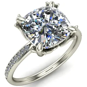 Angelica Cushion Center Stone Angel Wings and Diamond Band Ring
