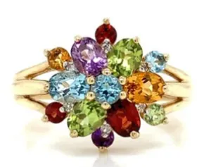 Antique Multi Tourmaline Cluster Wedding Ring Round Shaped Multi Tourmaline Engagement Gift Ring