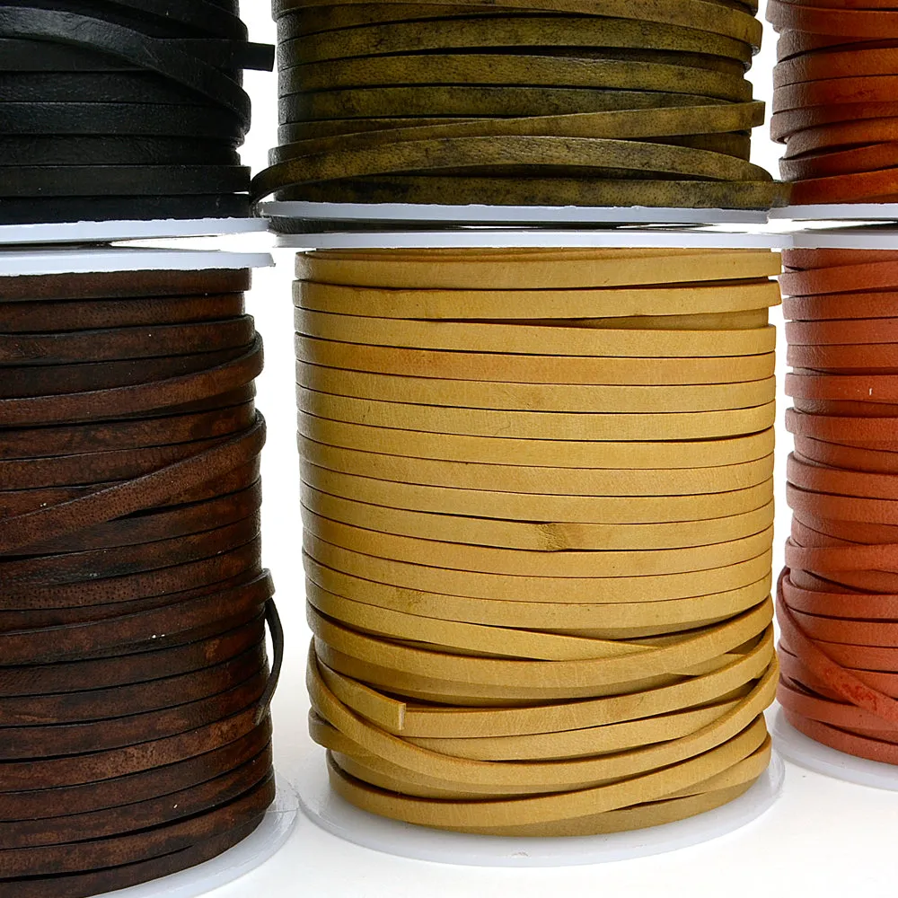 Antique two-tone cowhide flat strap Oil Leather Cord Natural leather strap MLT- P0000DRH