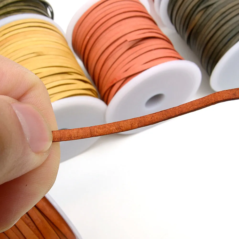 Antique two-tone cowhide flat strap Oil Leather Cord Natural leather strap MLT- P0000DRH
