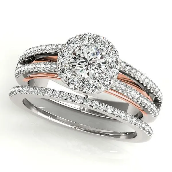 Anya Round Center Stone Two Tone Shank Split Cathedral Engagement Ring