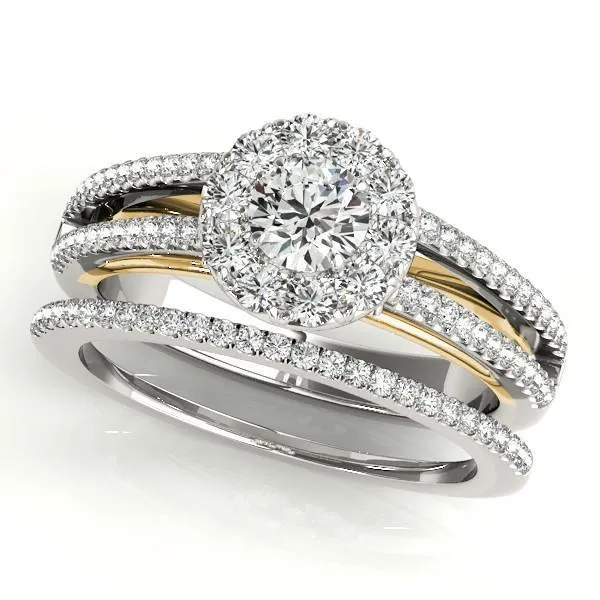 Anya Round Center Stone Two Tone Shank Split Cathedral Engagement Ring