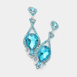 Aqua Crystal Rhinestone and Teardrop Pageant Earrings | Prom Earrings |  363106