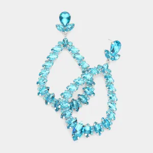 Aqua Marquise Crystal Statement Oval Hoop Earrings | 3.8" | 526886