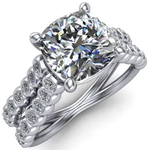 Arden Cushion Center Stone Double Diamond Side Bezel 4 Prong Ring