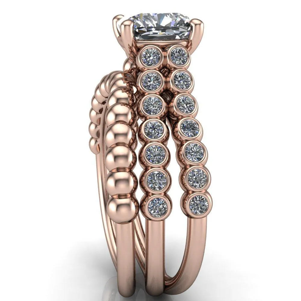 Arden Cushion Center Stone Double Diamond Side Bezel 4 Prong Ring