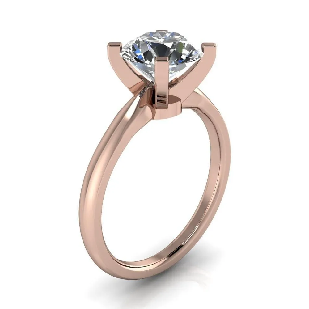 Ariana Round Center Stone Classic 4 Prong Collar Pinched Shank Solitaire Ring