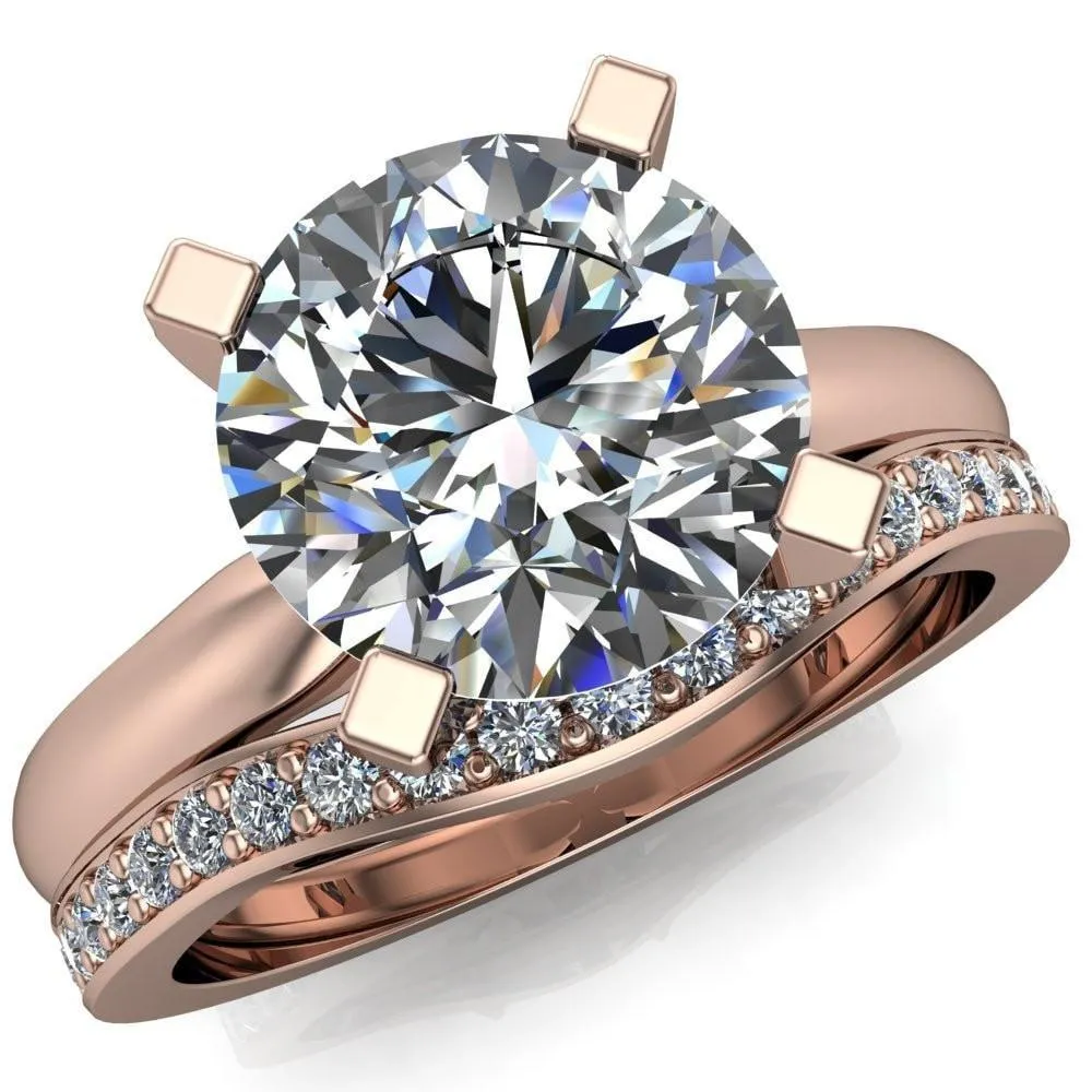 Ariana Round Center Stone Classic 4 Prong Collar Pinched Shank Solitaire Ring