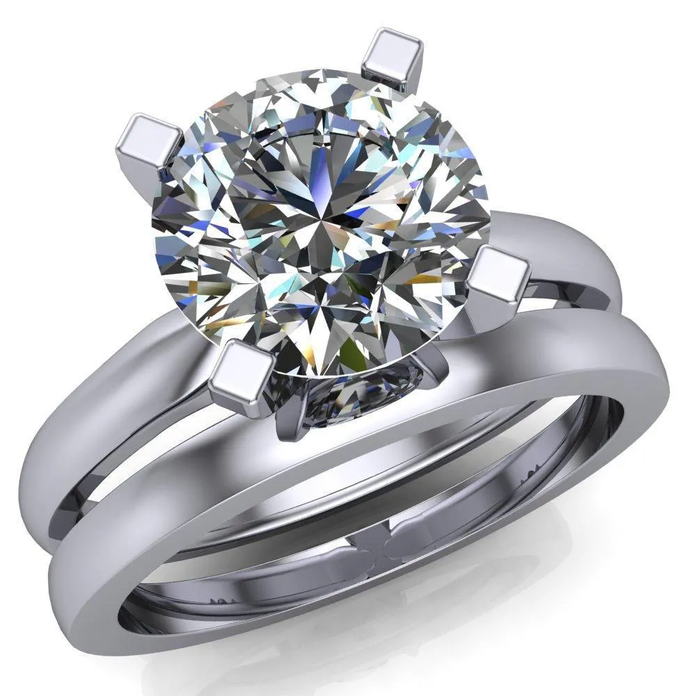 Ariana Round Center Stone Classic 4 Prong Collar Pinched Shank Solitaire Ring