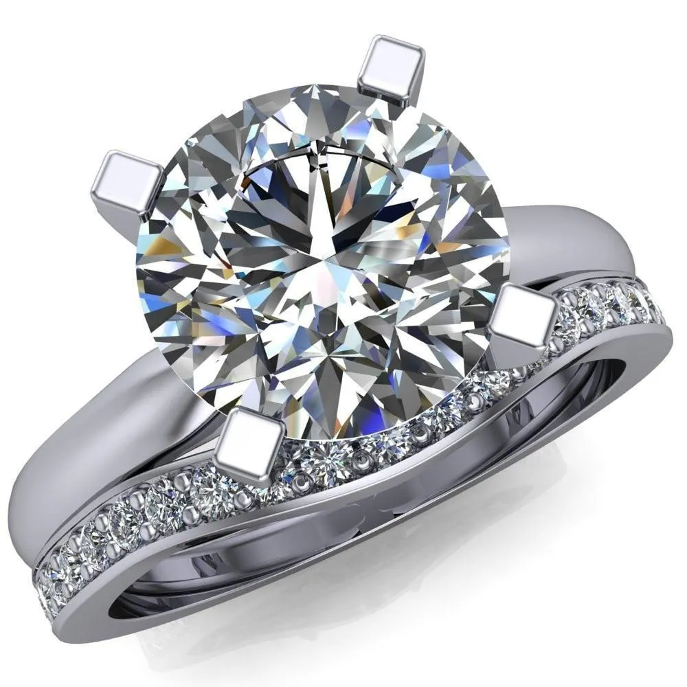 Ariana Round Center Stone Classic 4 Prong Collar Pinched Shank Solitaire Ring