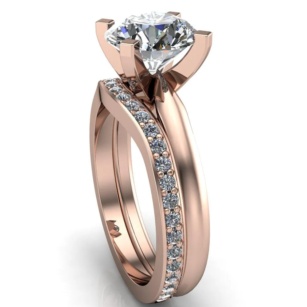 Ariana Round Center Stone Classic 4 Prong Collar Pinched Shank Solitaire Ring