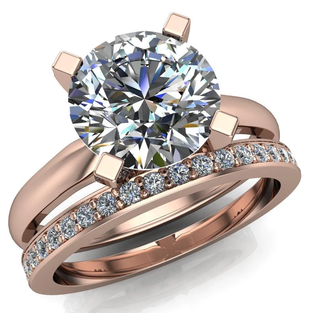 Ariana Round Center Stone Classic 4 Prong Collar Pinched Shank Solitaire Ring