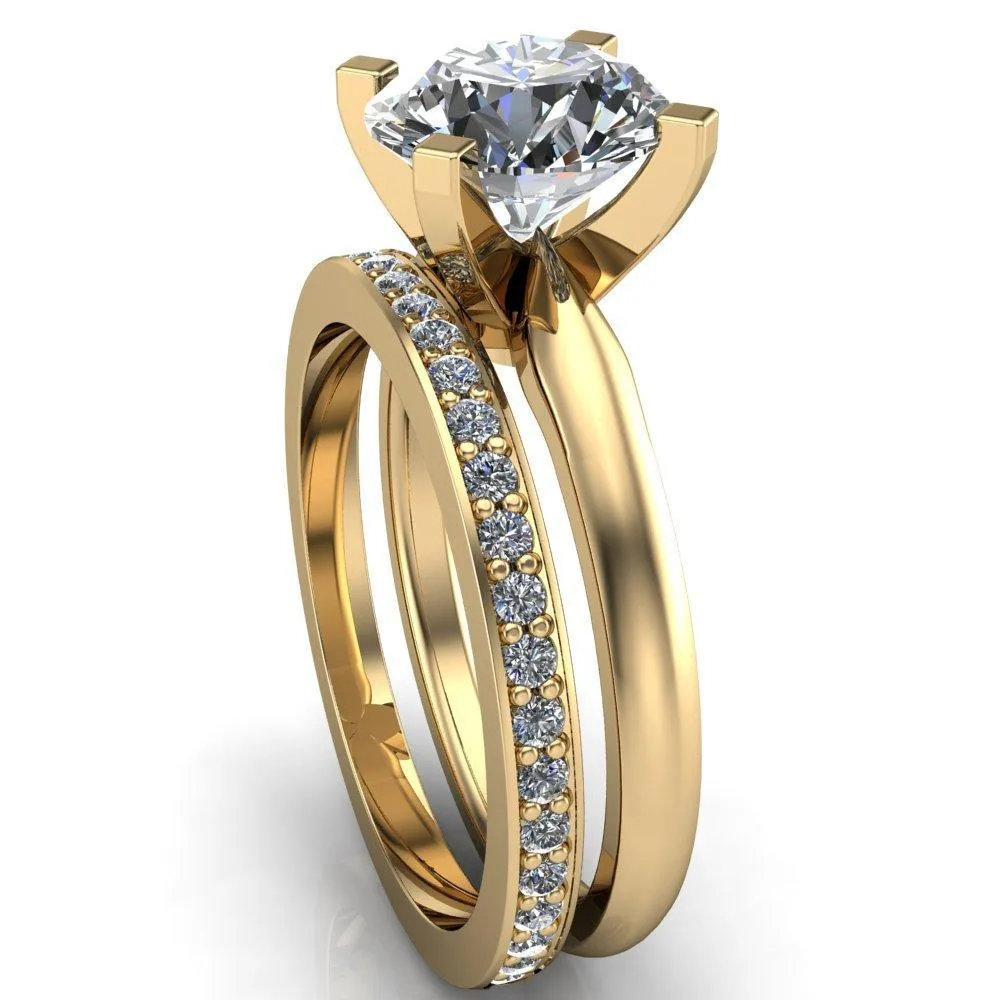 Ariana Round Center Stone Classic 4 Prong Collar Pinched Shank Solitaire Ring