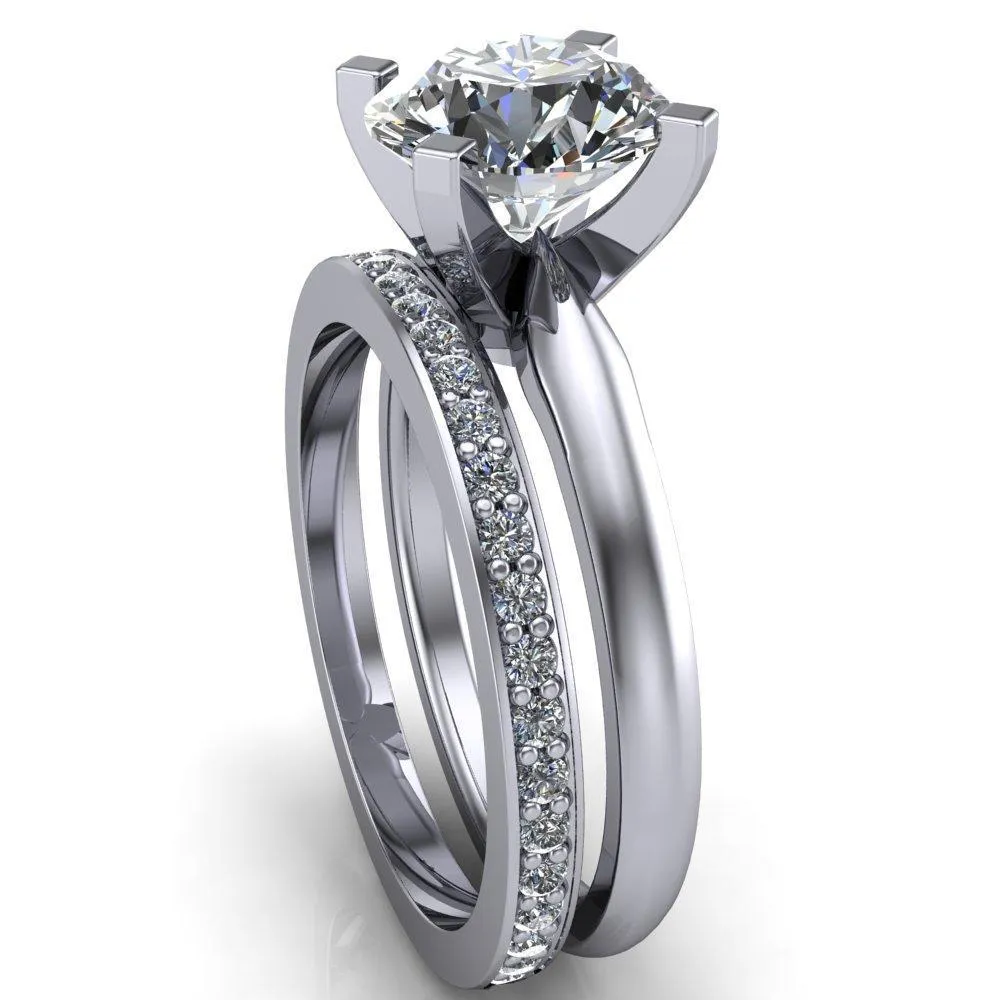 Ariana Round Center Stone Classic 4 Prong Collar Pinched Shank Solitaire Ring