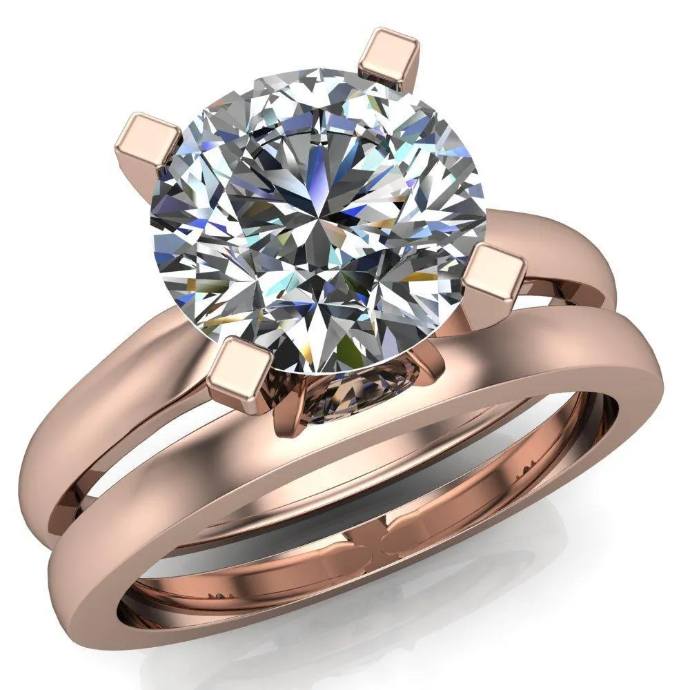 Ariana Round Center Stone Classic 4 Prong Collar Pinched Shank Solitaire Ring