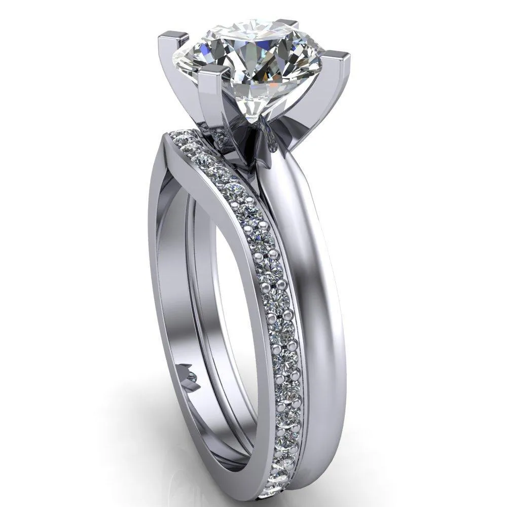 Ariana Round Center Stone Classic 4 Prong Collar Pinched Shank Solitaire Ring