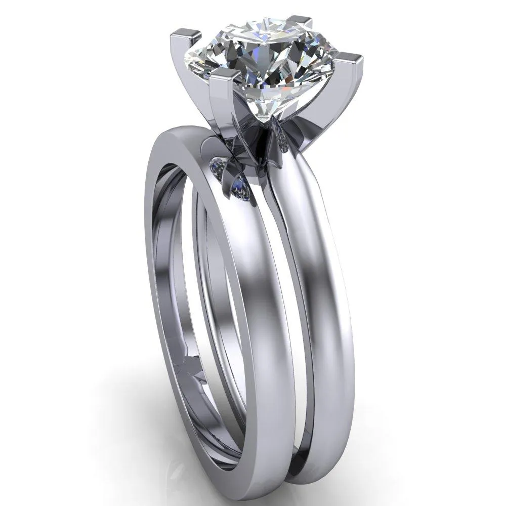 Ariana Round Center Stone Classic 4 Prong Collar Pinched Shank Solitaire Ring