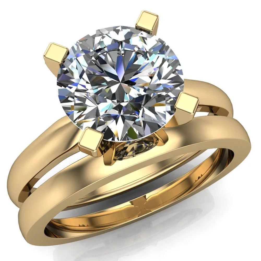Ariana Round Center Stone Classic 4 Prong Collar Pinched Shank Solitaire Ring