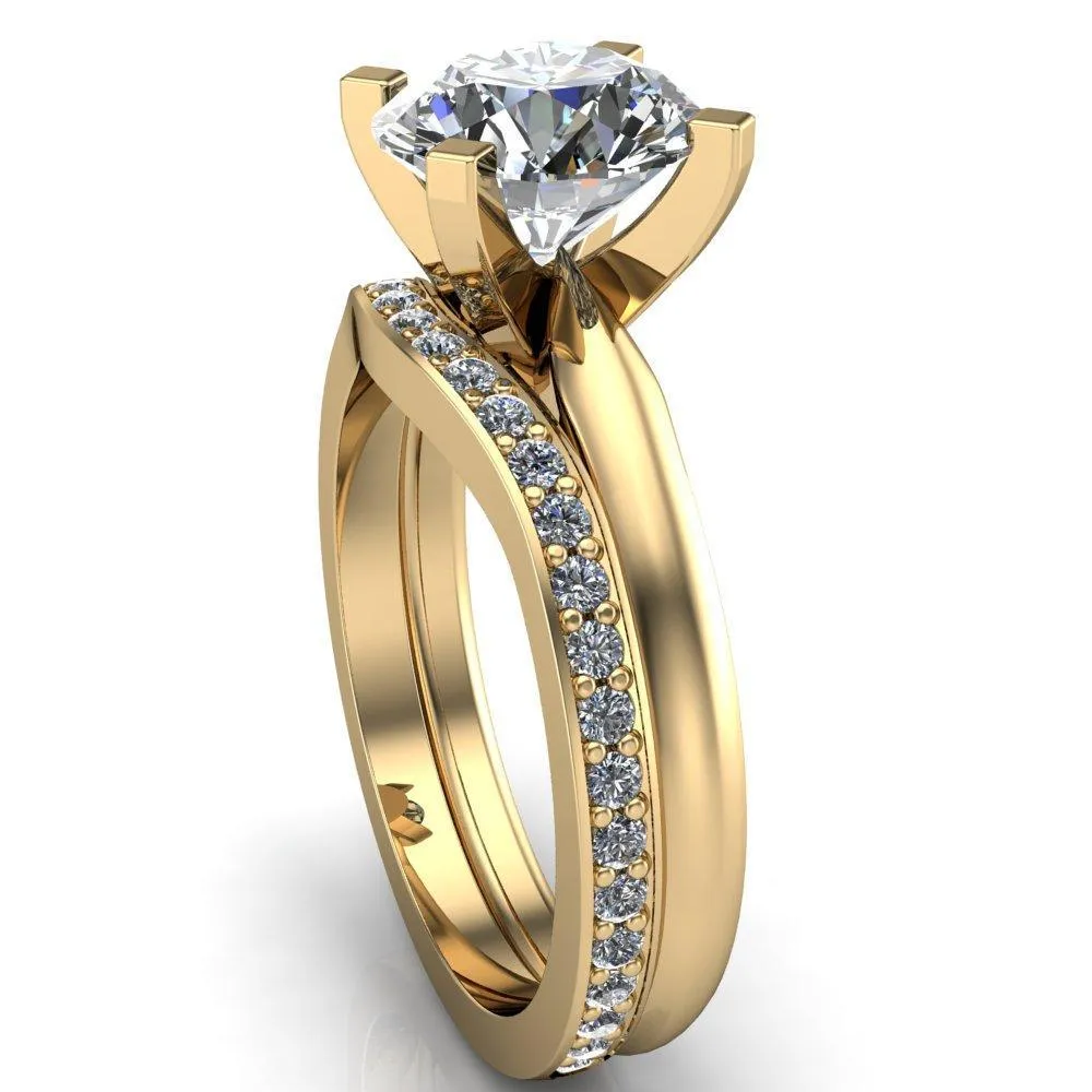Ariana Round Center Stone Classic 4 Prong Collar Pinched Shank Solitaire Ring