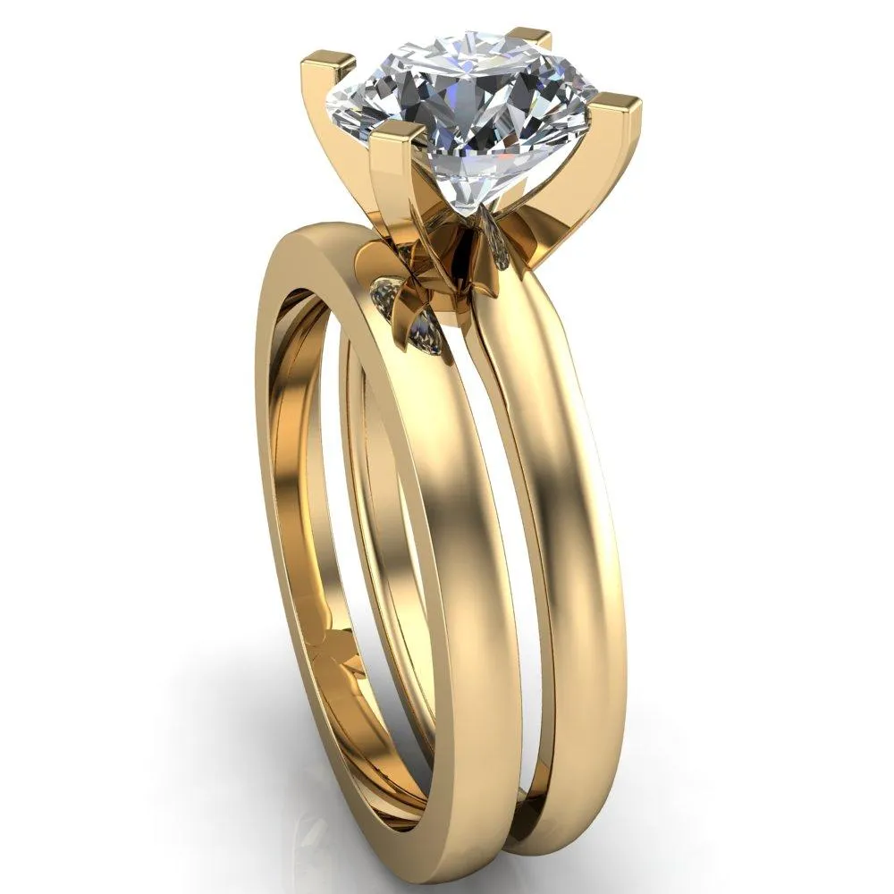 Ariana Round Center Stone Classic 4 Prong Collar Pinched Shank Solitaire Ring