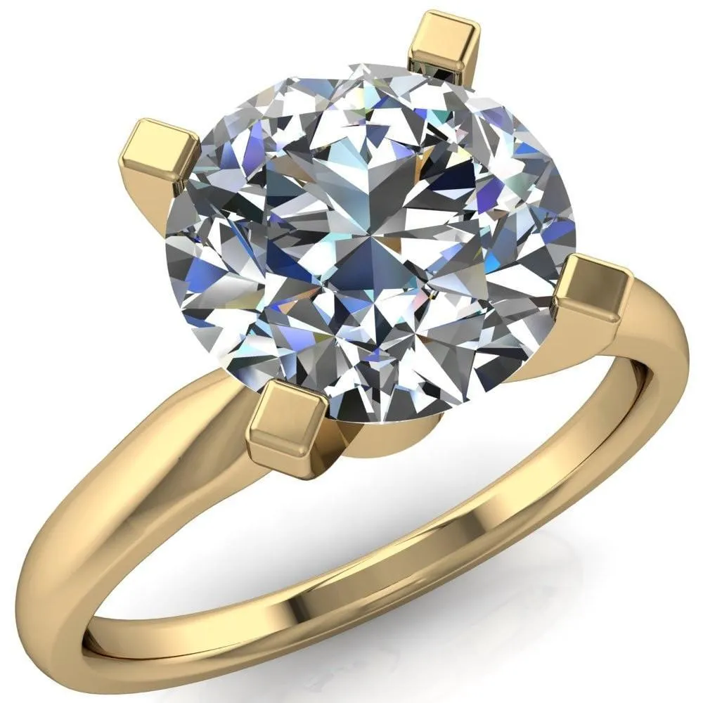 Ariana Round Center Stone Classic 4 Prong Collar Pinched Shank Solitaire Ring