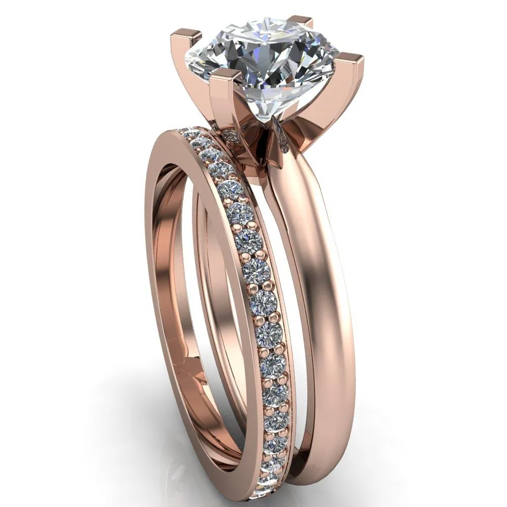 Ariana Round Center Stone Classic 4 Prong Collar Pinched Shank Solitaire Ring