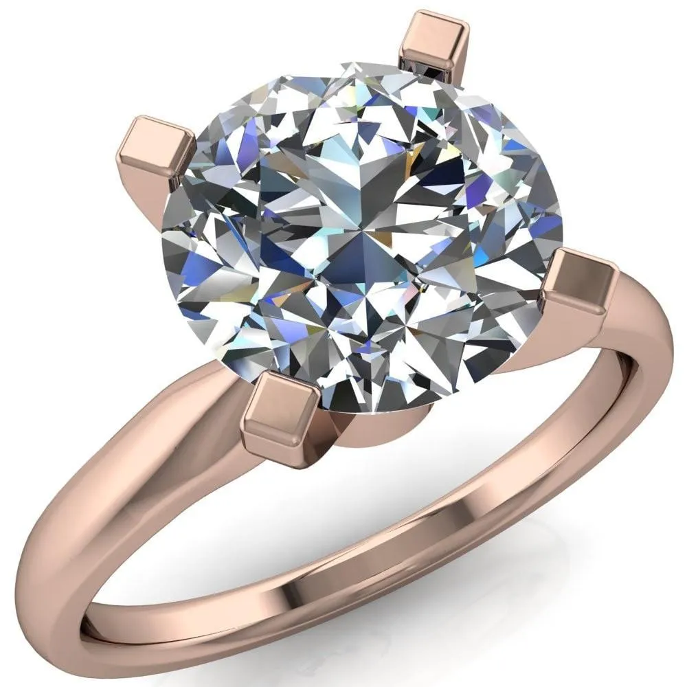 Ariana Round Center Stone Classic 4 Prong Collar Pinched Shank Solitaire Ring