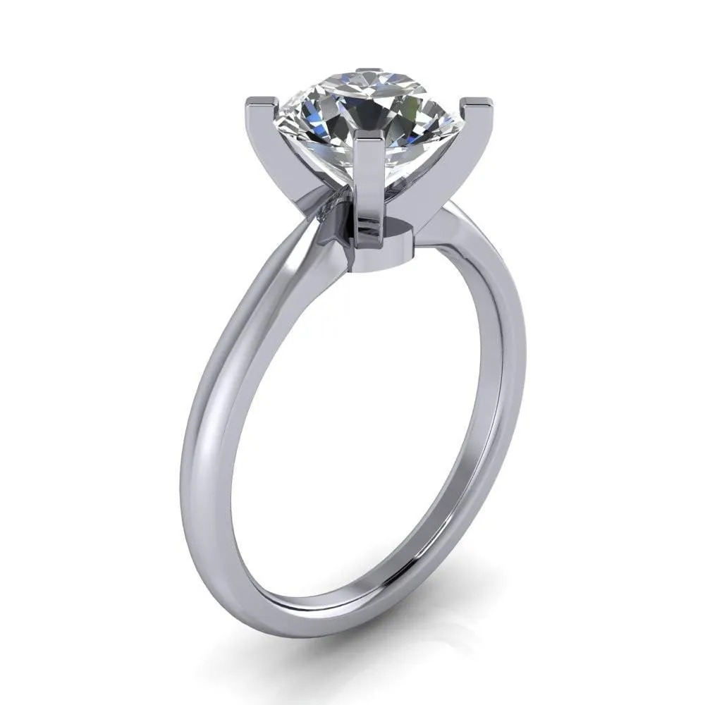 Ariana Round Center Stone Classic 4 Prong Collar Pinched Shank Solitaire Ring