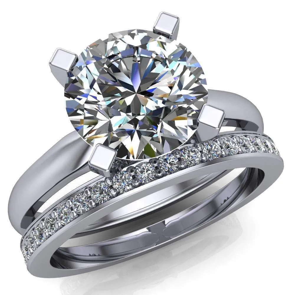 Ariana Round Center Stone Classic 4 Prong Collar Pinched Shank Solitaire Ring