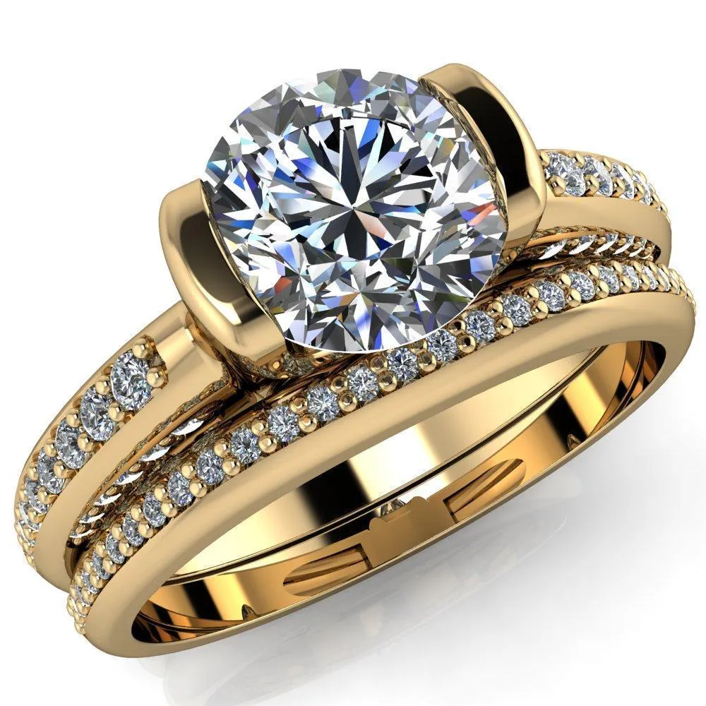 Ariela Round Center Stone U Gallery Lucerne Set Diamond Front and Side Solitaire Ring
