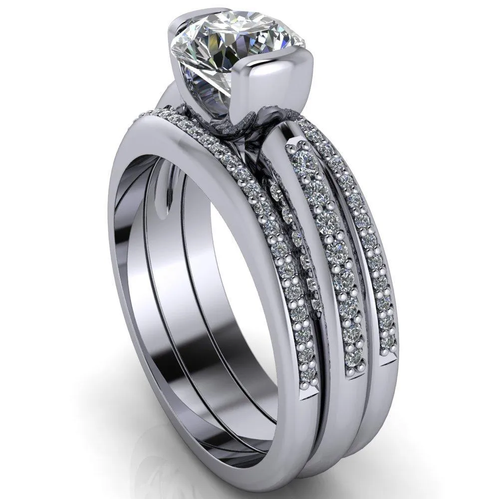 Ariela Round Center Stone U Gallery Lucerne Set Diamond Front and Side Solitaire Ring