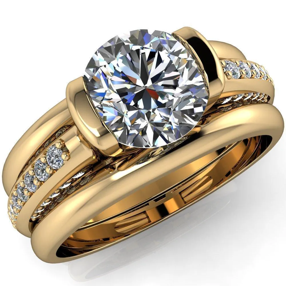 Ariela Round Center Stone U Gallery Lucerne Set Diamond Front and Side Solitaire Ring